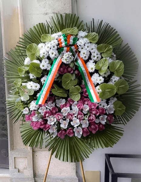 Corona funebre tonalità verde/rosa Essential