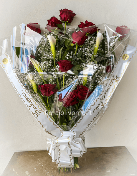 Mazzo Funebre con Rose e Calle Basic